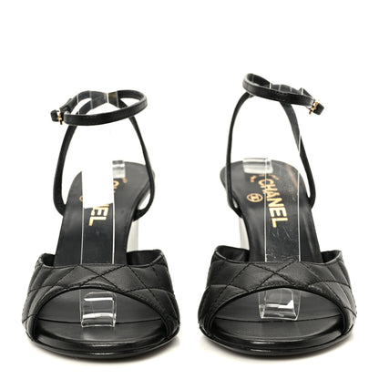Chanel Lambskin Patent Quilted Wedge Sandals  38 Black 3 of 9