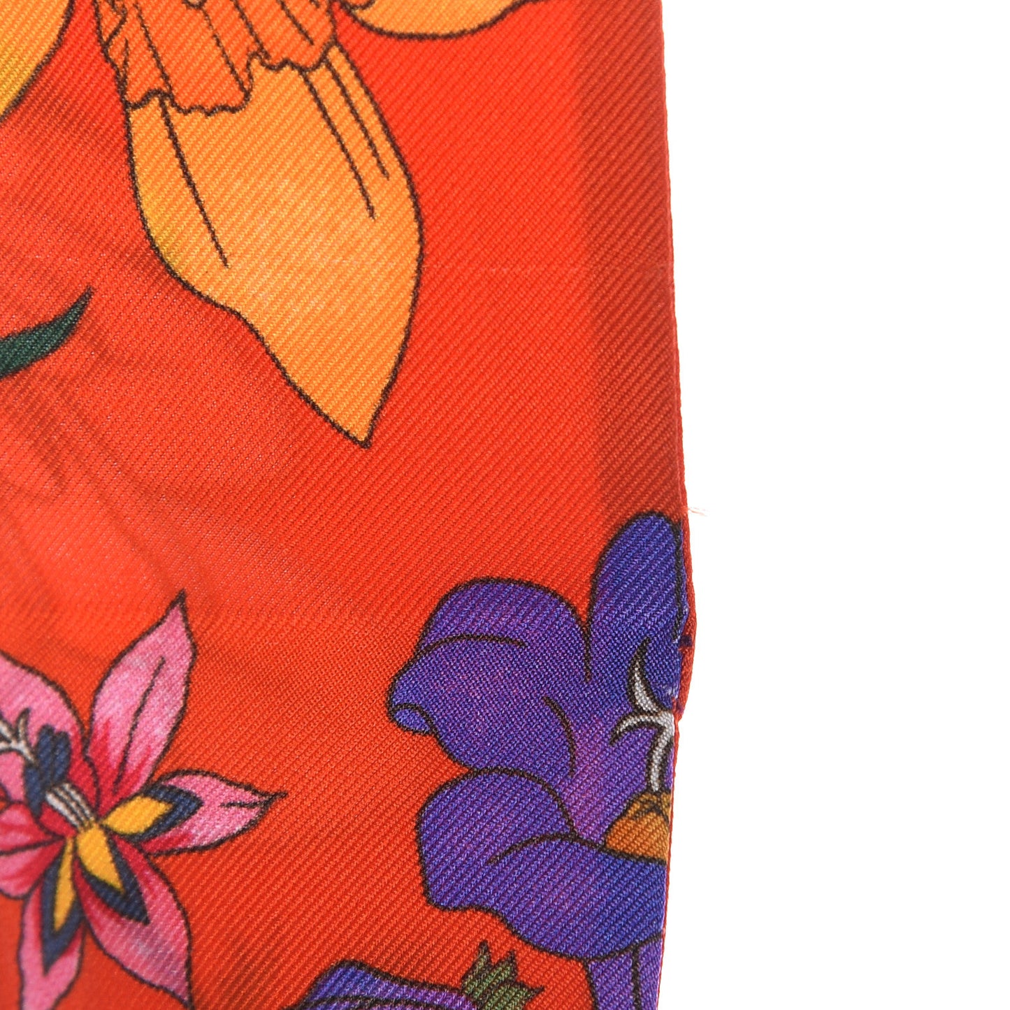Silk Floral Neck Bow Scarf Orange Purple