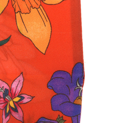 Gucci Silk Floral Neck Bow Scarf Orange Purple 6 of 6