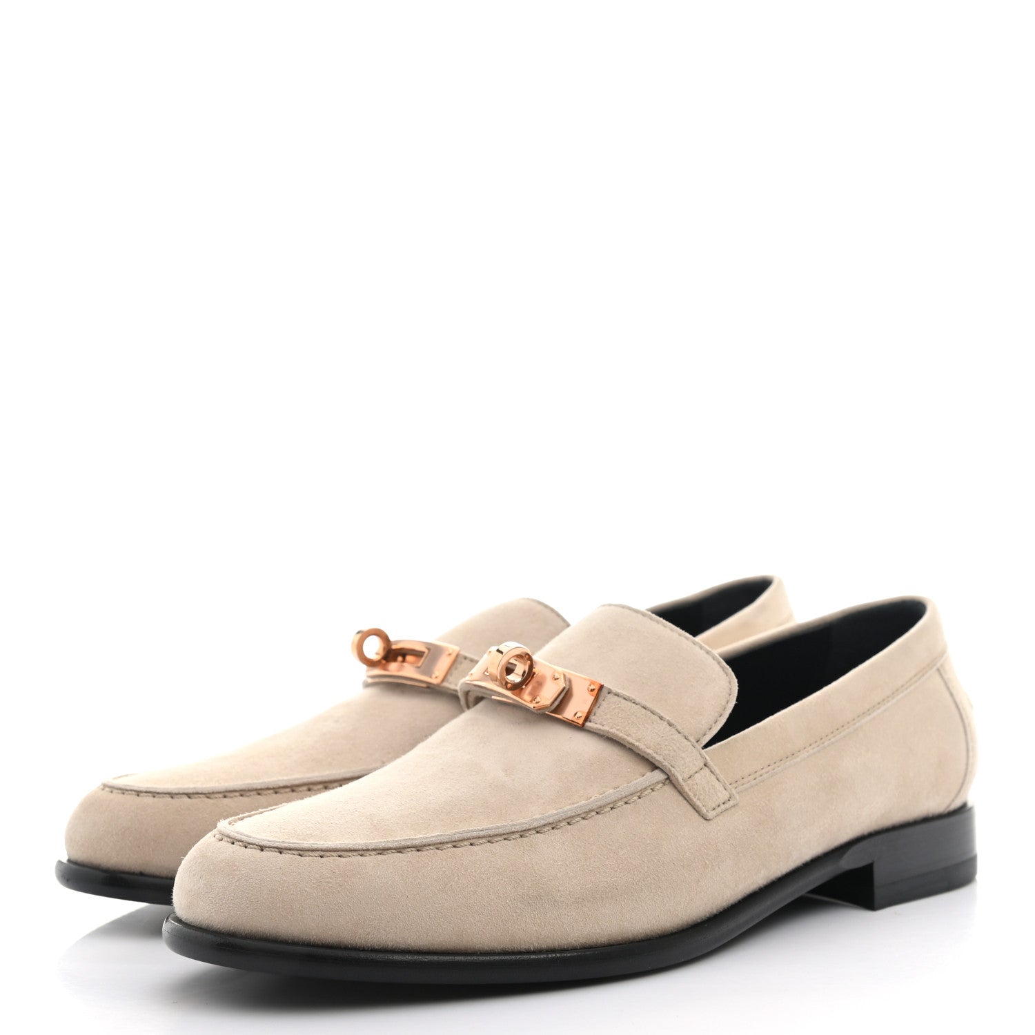 Hermes Suede Goatskin Womens Destin Loafer 38 Blanc Gomme 3 of 9