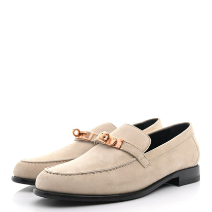 Hermes Suede Goatskin Womens Destin Loafer 38 Blanc Gomme 3 of 9