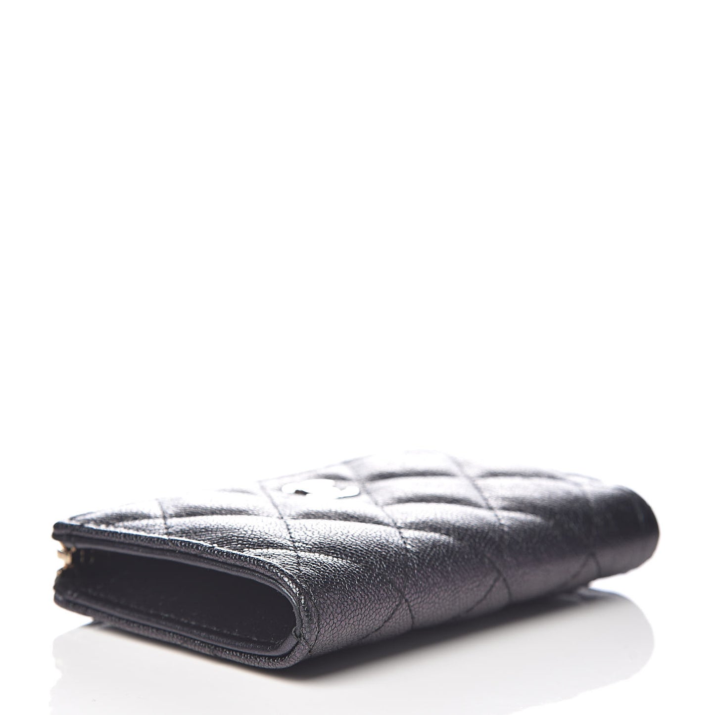 Iridescent Caviar Quilted Zipped Key Holder Case Black