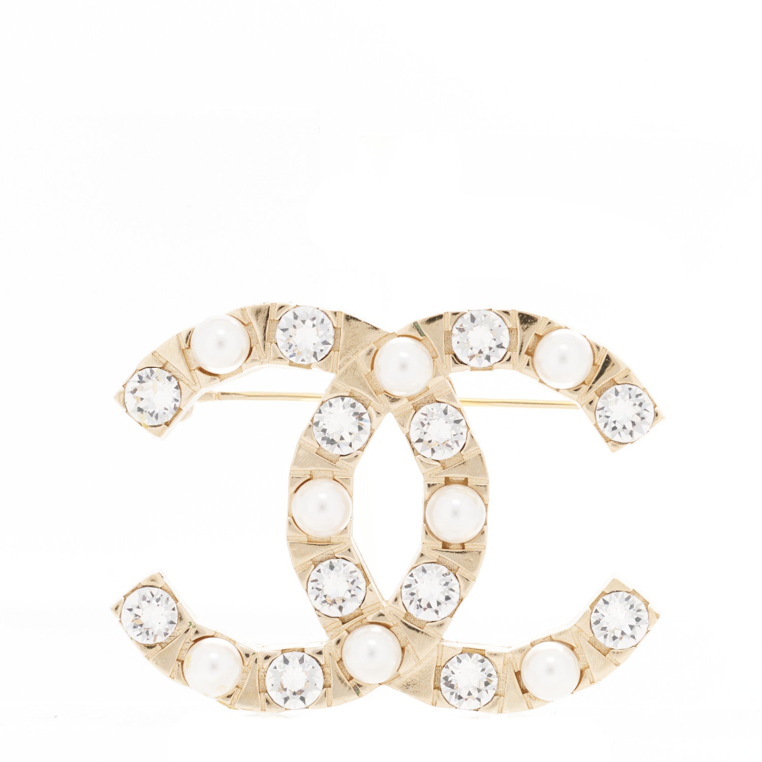 Chanel Crystal Pearl CC Brooch Gold 1 of 5