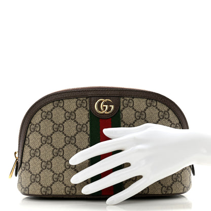 Gucci GG Supreme Monogram Textured Calfskin Web Large Ophidia Cosmetic Case Beige Ebony New Acero 2 of 7