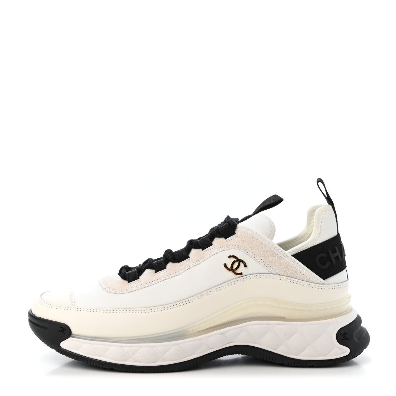 Chanel Velvet Calfskin Mixed Fibers CC Sneakers 38.5 Ivory Black 1 of 4
