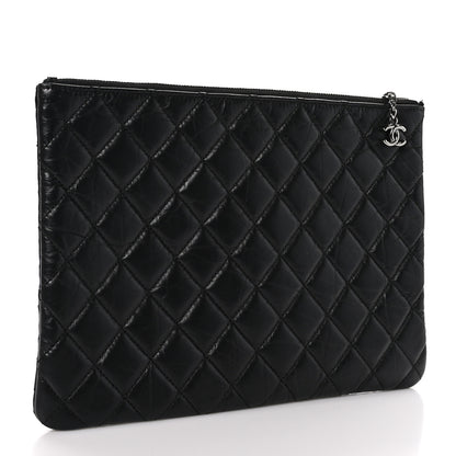 Chanel Tweed Patchwork Aged Calfskin Quilted Medium Cosmetic Case Black 3 of 10