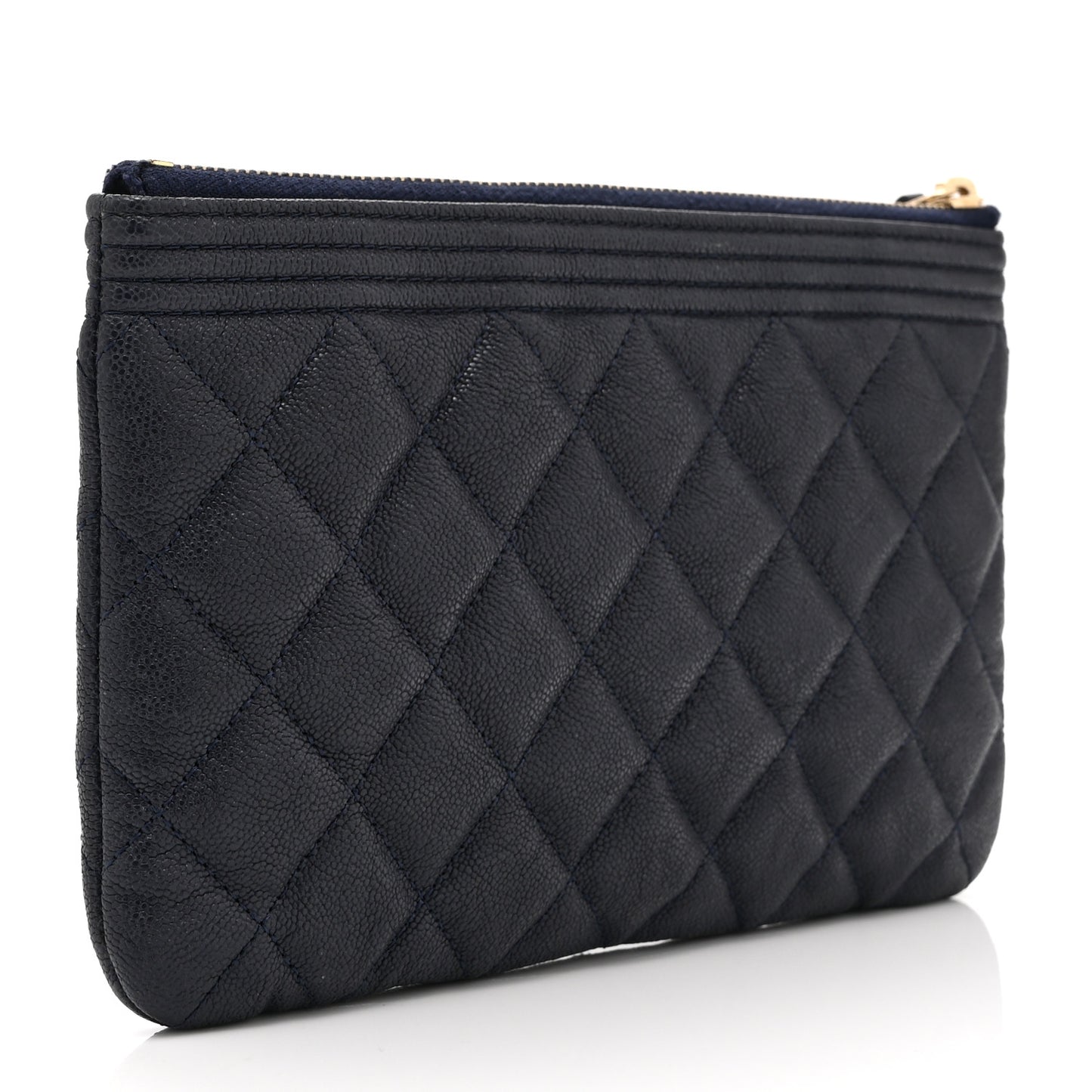 Caviar Quilted Small Zipped Boy Pouch Navy Blue