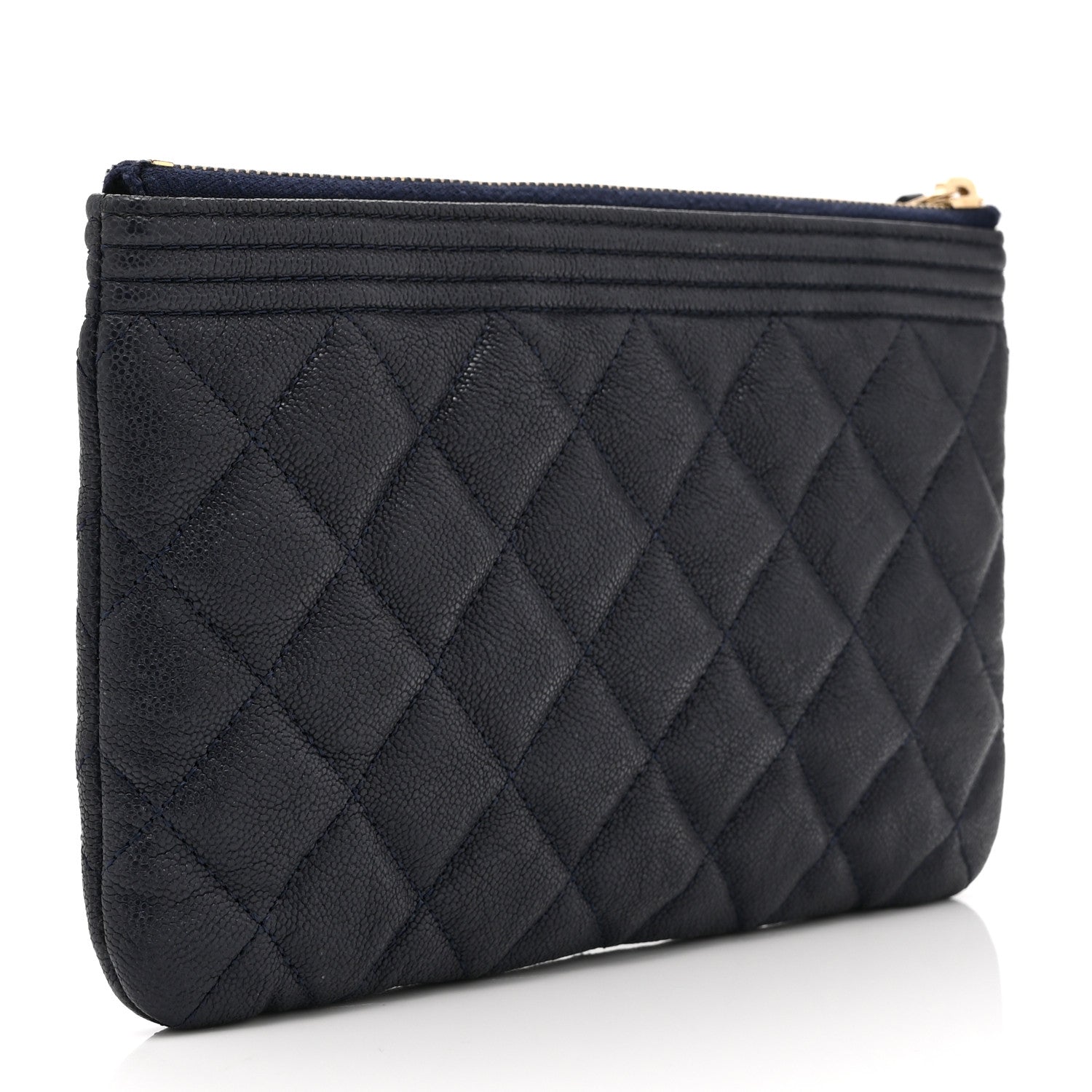 Chanel Caviar Quilted Small Zipped Boy Pouch Navy Blue 3 of 10