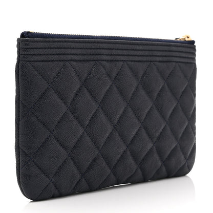 Chanel Caviar Quilted Small Zipped Boy Pouch Navy Blue 3 of 10