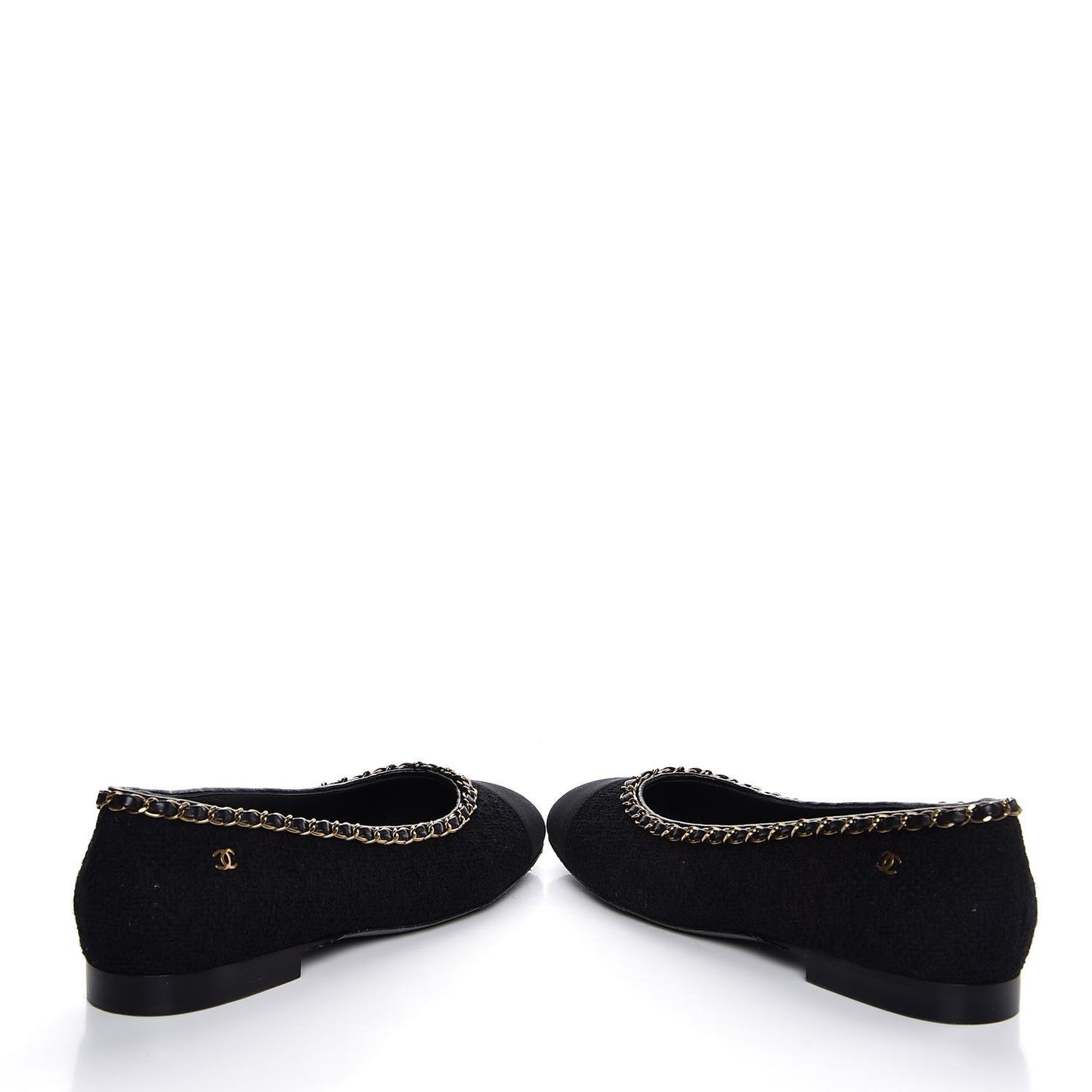 Tweed Grosgrain Chained Cap Toe Ballerina Flats 40 Black