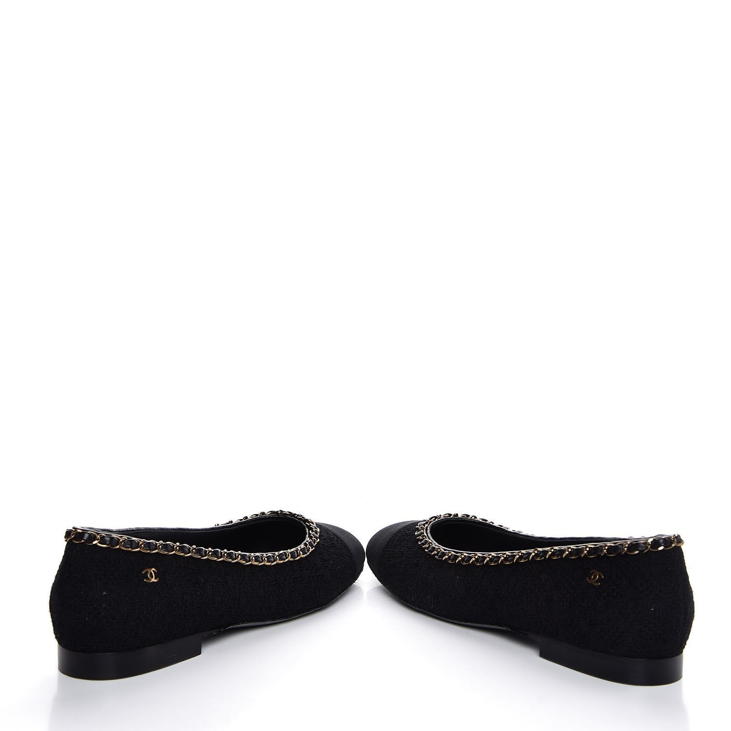 Chanel Tweed Grosgrain Chained Cap Toe Ballerina Flats 40 Black 6 of 11