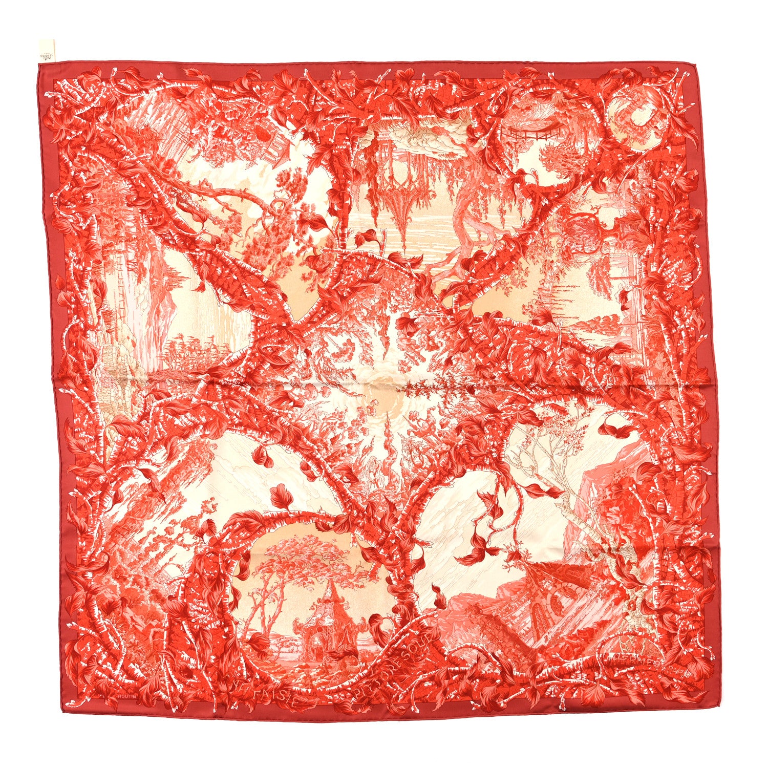 Hermes Silk Fantaisie Pittoresque Scarf 90 Brique Beige Corail 1 of 3