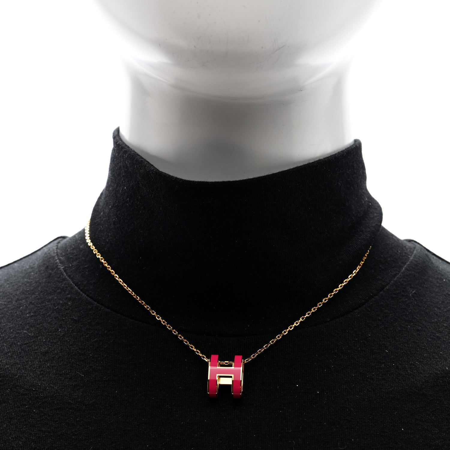 Hermes Lacquered Gold Pop H Pendant Necklace Rose Extreme 2 of 6