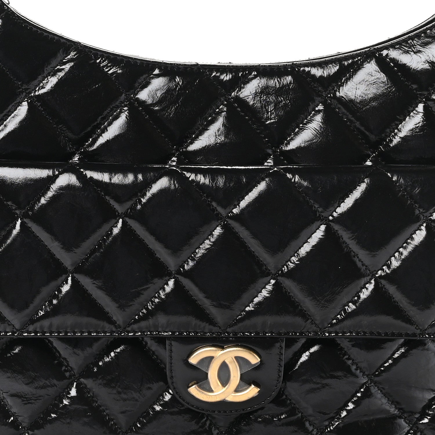 Chanel Shiny Crumpled Calfskin Quilted Large Wavy CC Hobo Black 8 of 10