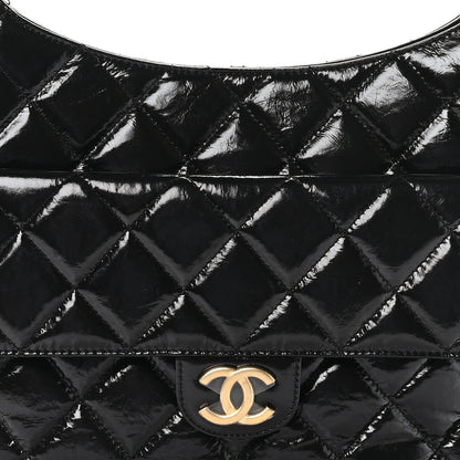 Chanel Shiny Crumpled Calfskin Quilted Large Wavy CC Hobo Black 8 of 10
