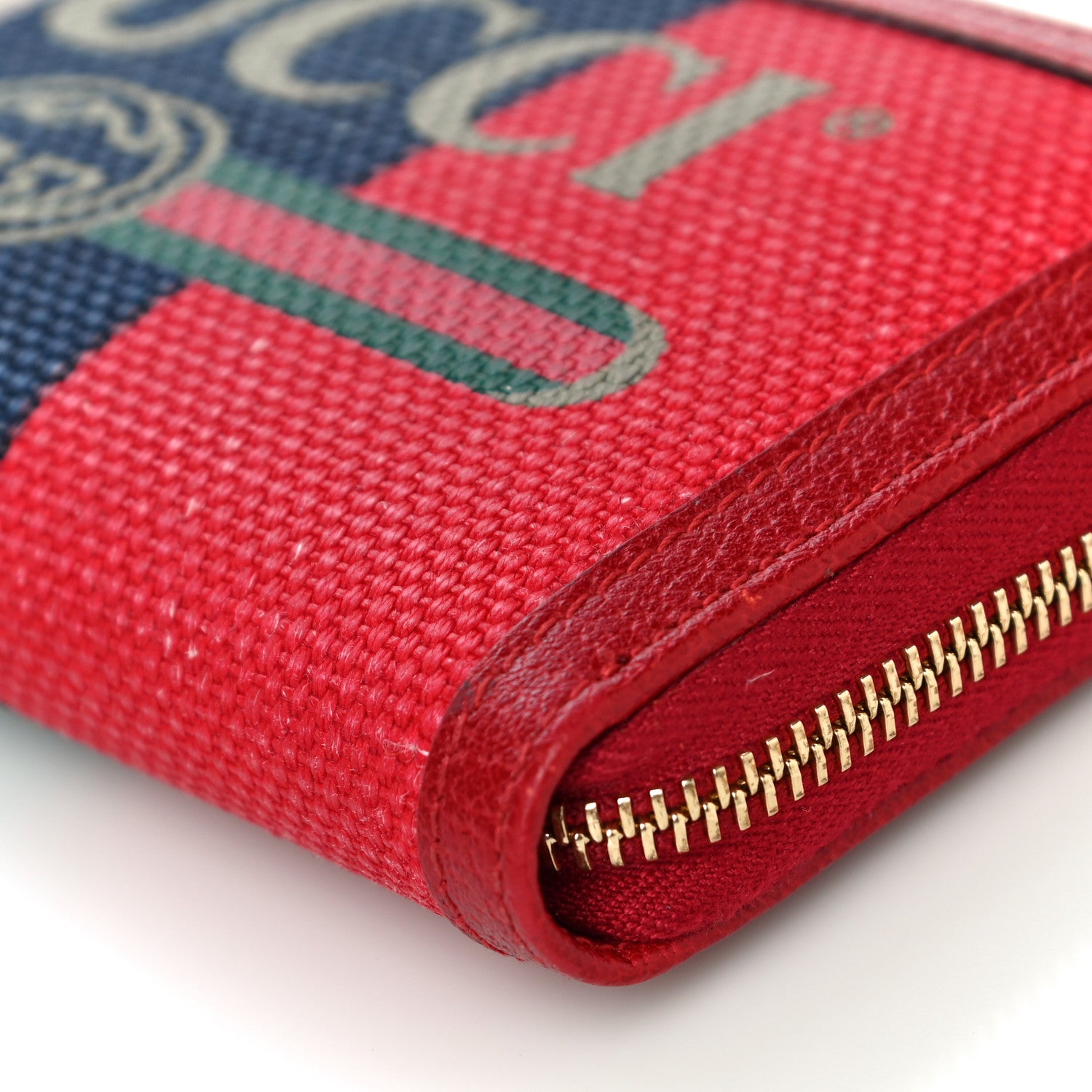 Gucci Canvas Sylvie Stripe Logo Zip Around Wallet Mystic White Hibiscus Red Maritime 9 of 16