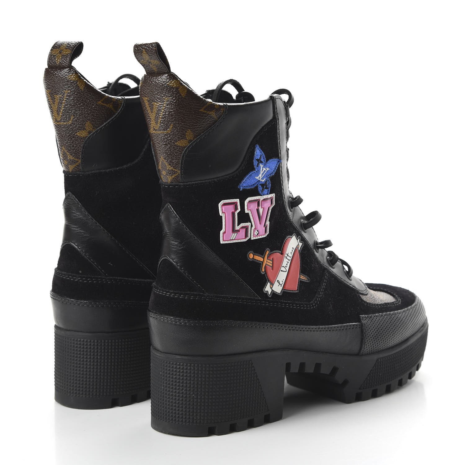 Louis Vuitton Suede Calfskin Monogram LV Black Heart Laureate Platform Desert Boots 39 Black 4 of 8