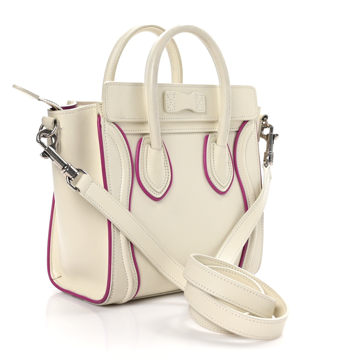 Celine Smooth Calfskin Nano Luggage White Magenta 3 of 12