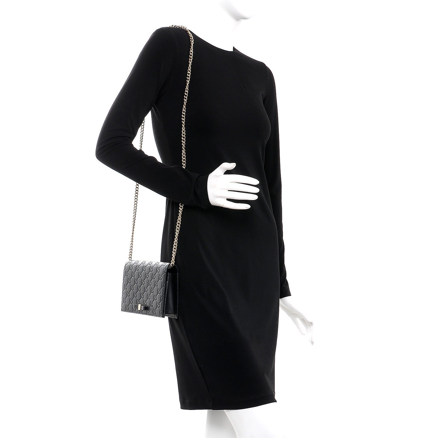 Gucci Guccissima Signature Bowy Chain Wallet Black 2 of 7
