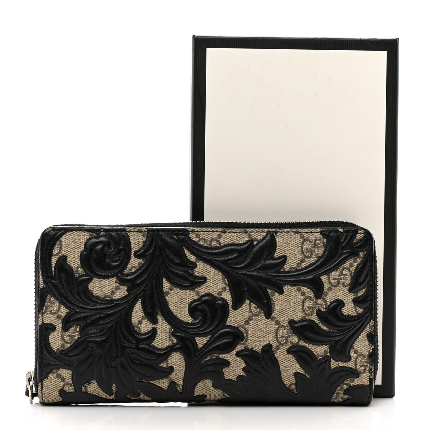 GG Supreme Monogram Arabesque Zip Around Wallet Black