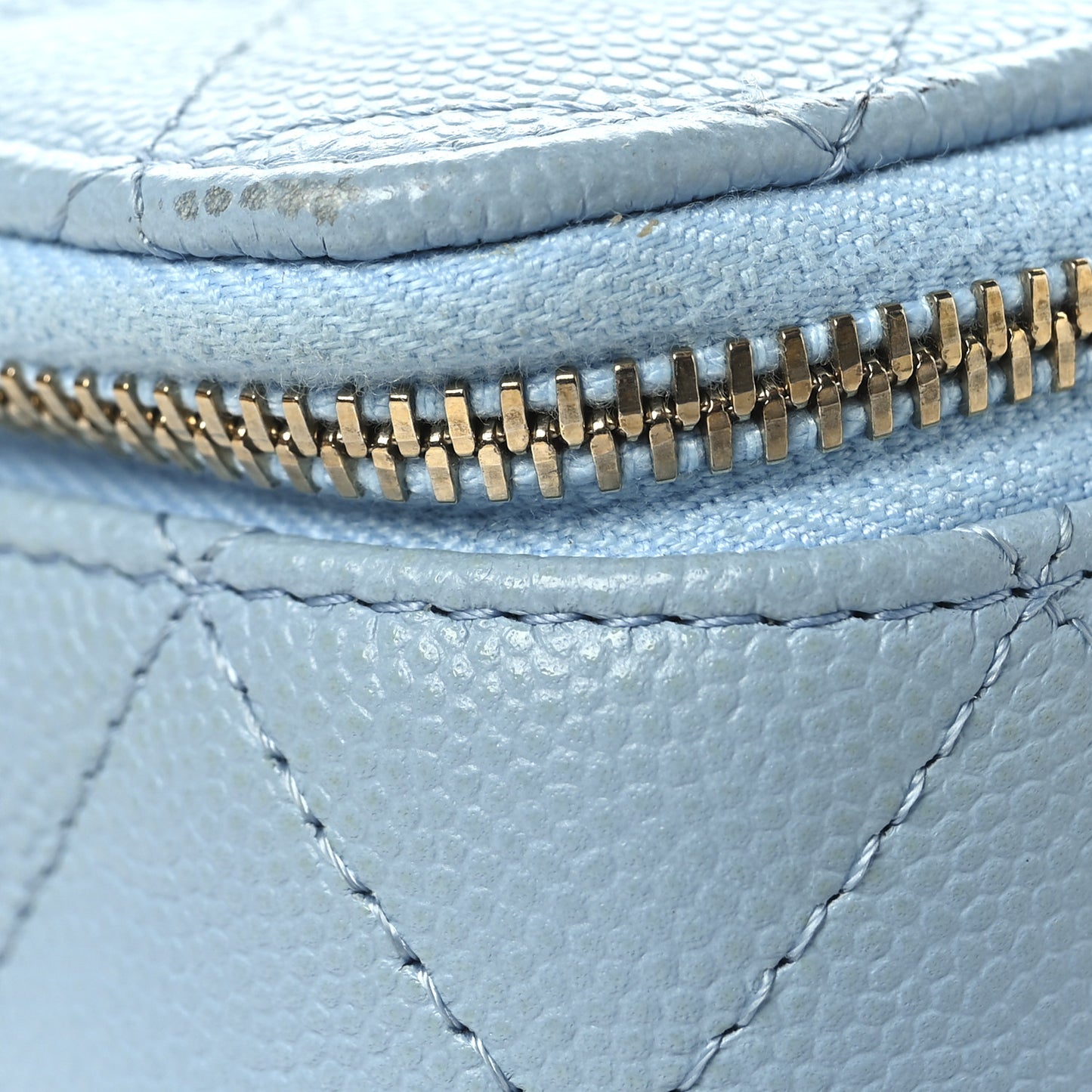 Caviar Quilted Small Tiny CC Vanity Case With Chain Light Blue Light Blue