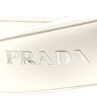Prada Spazzolato Triangle Logo Pointed Toe 75mm Slingback Pumps 37 White 8 of 8