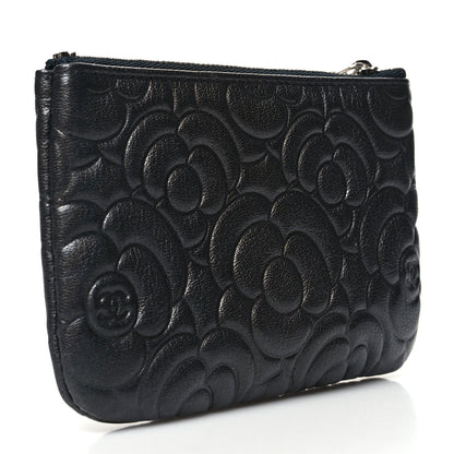 Chanel Goatskin Camellia Embossed Cosmetic Pouch Anthracite 3 of 11