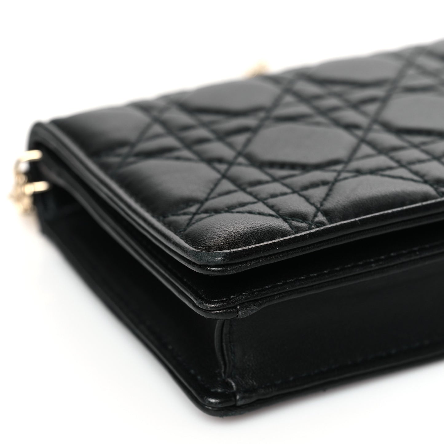 Lambskin Cannage Lady Dior Chain Wallet Black