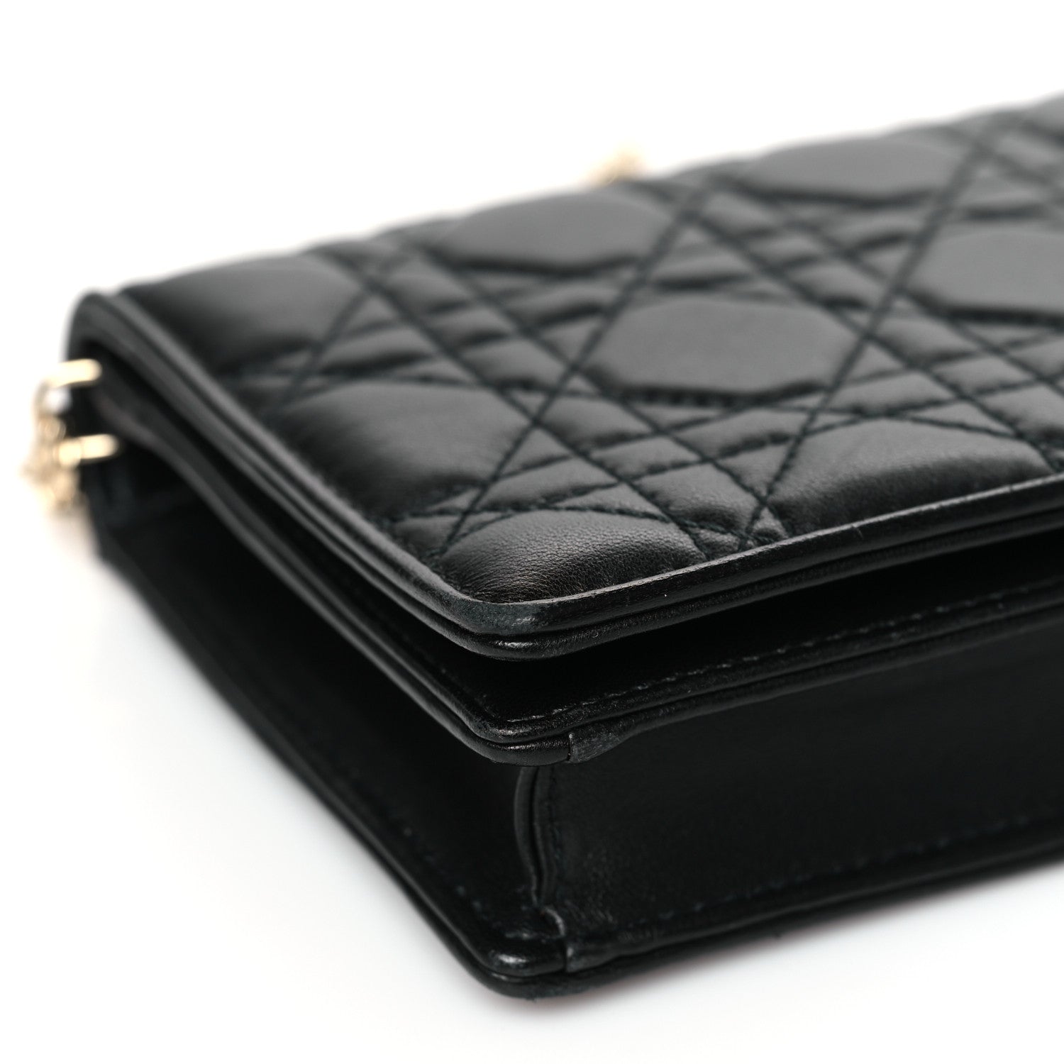 Christian Dior Lambskin Cannage Lady Dior Chain Wallet Black 8 of 9