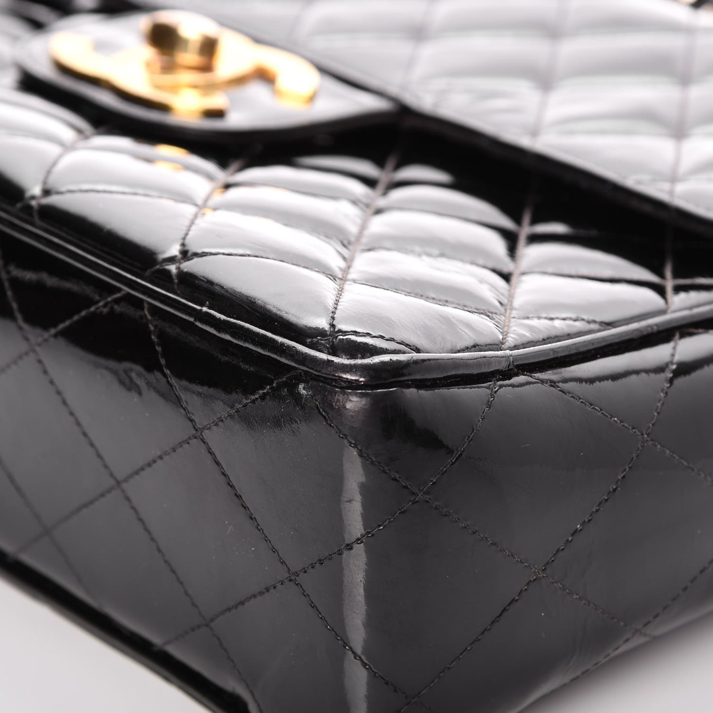 Patent Quilted XL Flap Bag Black