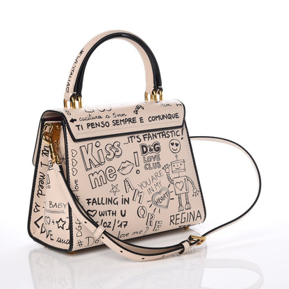 Dolce & Gabbana Calfskin Graffiti Printed Welcome Satchel White Black 4 of 12