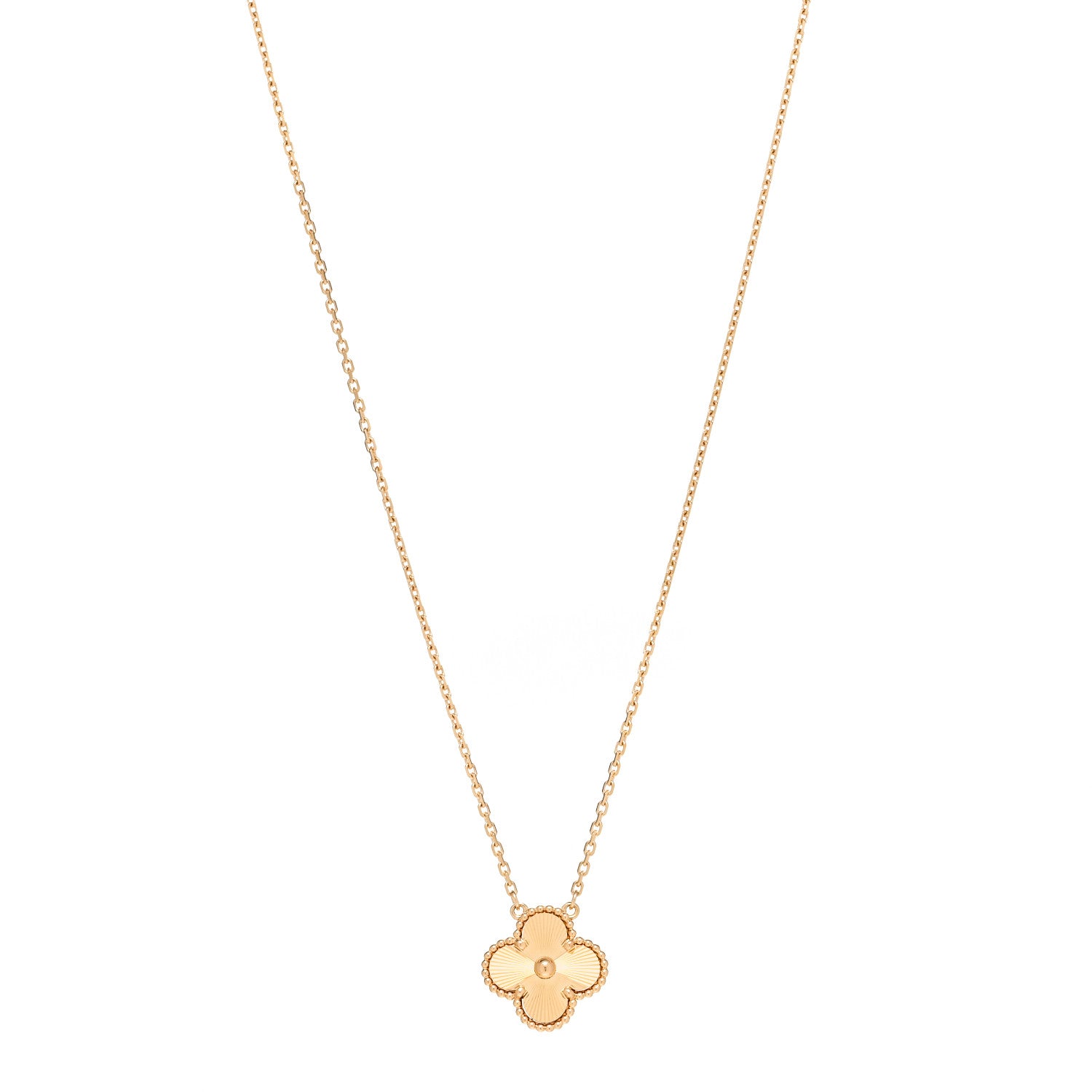 Van Cleef & Arpels 18K Yellow Gold Guilloche Vintage Alhambra Pendant Necklace 1 of 6