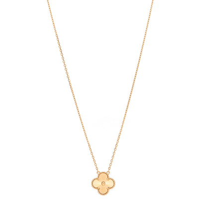 Van Cleef & Arpels 18K Yellow Gold Guilloche Vintage Alhambra Pendant Necklace 1 of 6