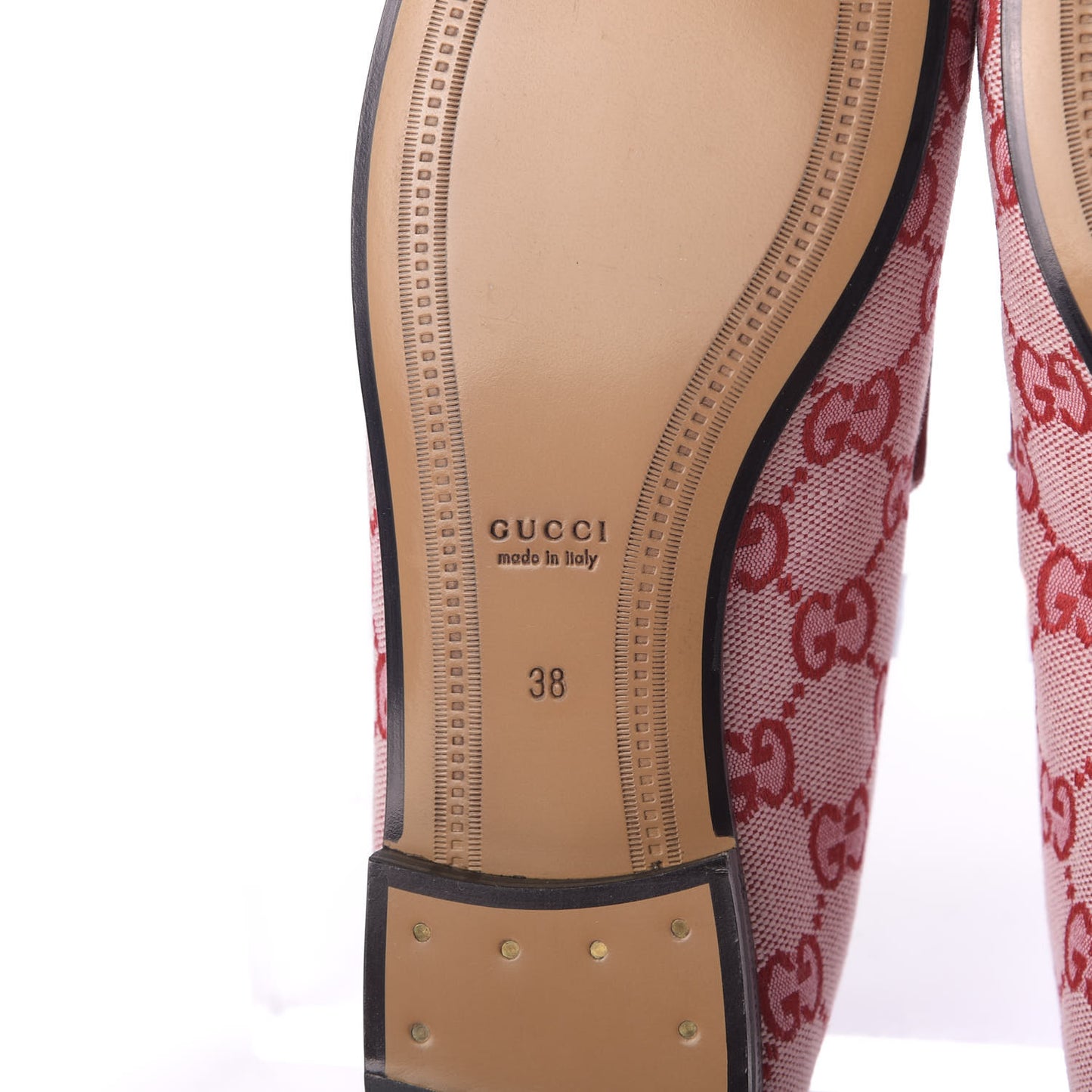 Canvas GG Monogram Horsebit Womens Jordaan Loafers 38 Gardenia Hibiscus Red