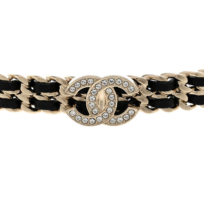 Chanel Metal Lambskin Crystal CC Choker Necklace Black Gold 4 of 6