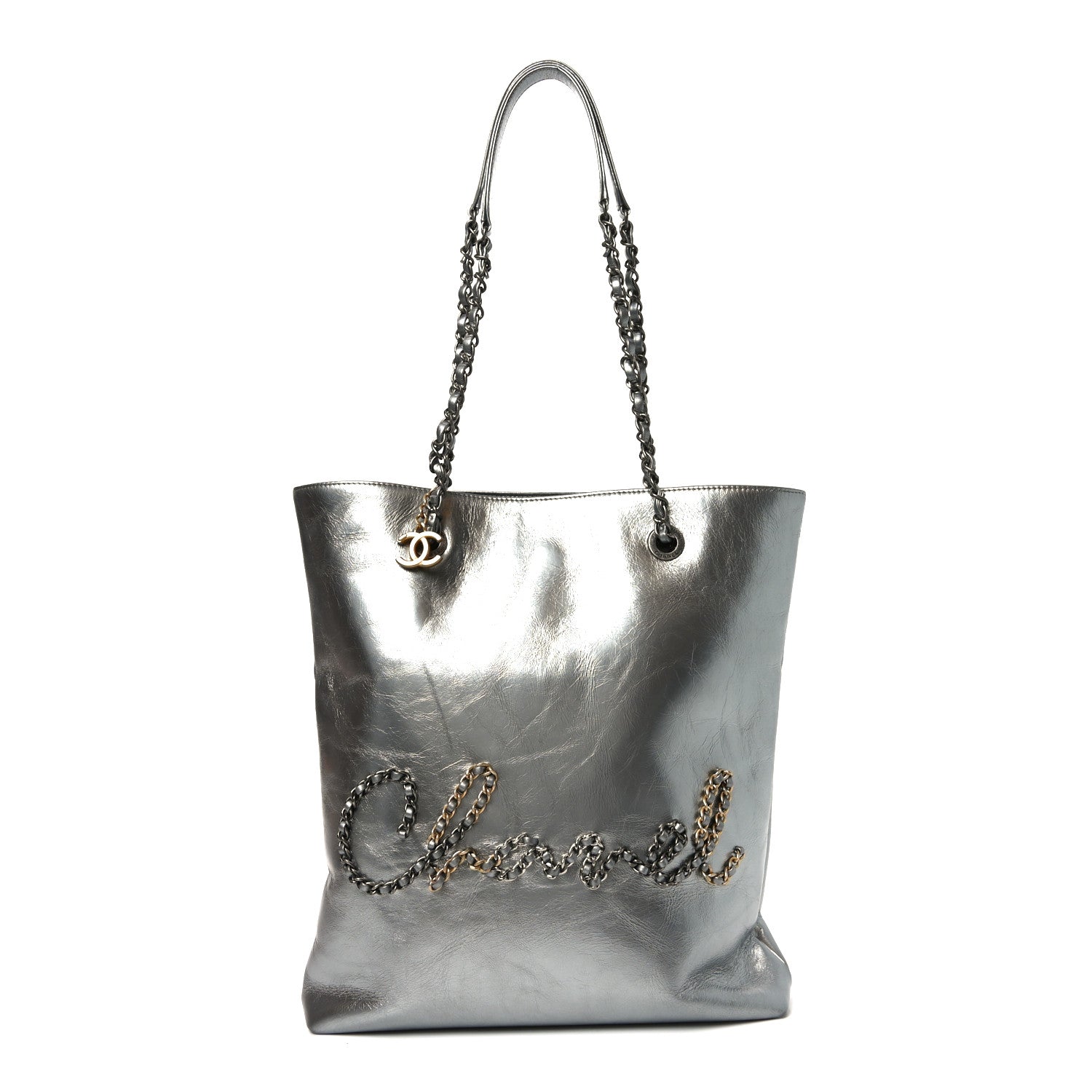 Chanel Metallic Crumpled Calfskin Chain 20s Signe Tote Silver 1 of 10