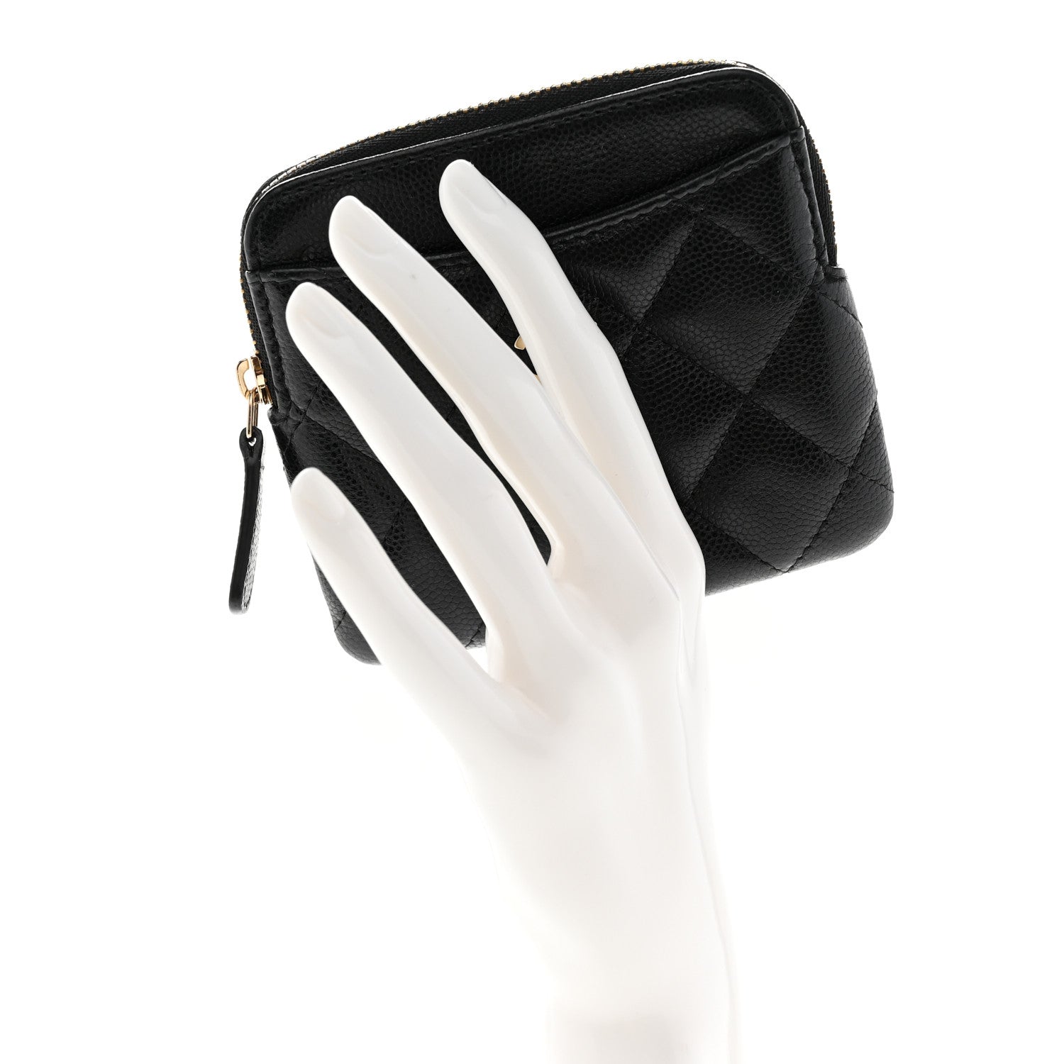 Chanel Caviar Quilted Zip Card Holder Wallet Black 2 of 7