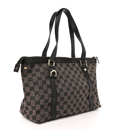 Gucci Denim Monogram Abbey Medium Tote Brown 3 of 12