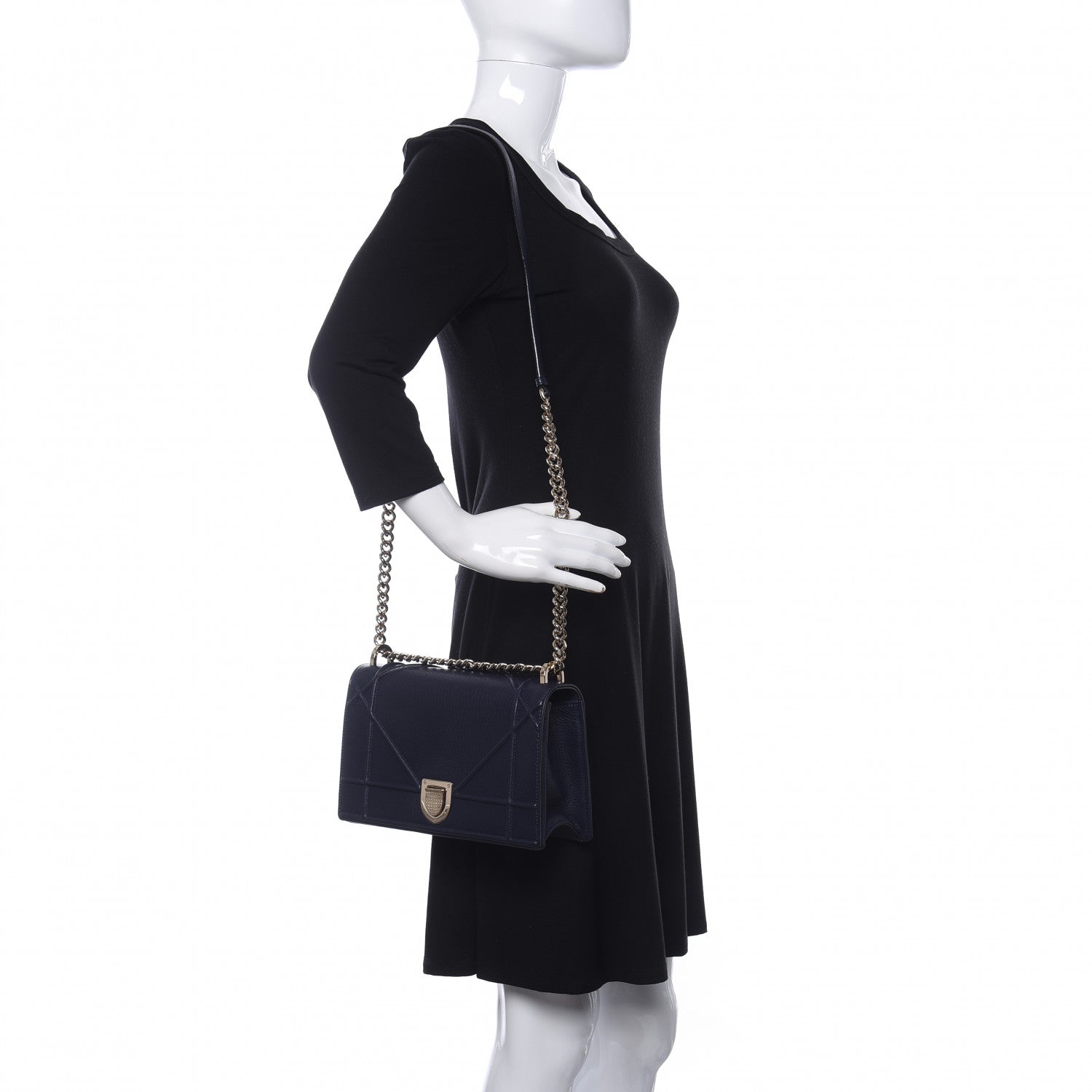 Christian Dior Grained Calfskin Medium Diorama Flap Bag Blue 2 of 13