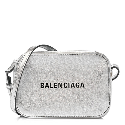 Balenciaga Metallic Goatskin Logo XS Everyday Camera Bag Argent Black 1 of 13