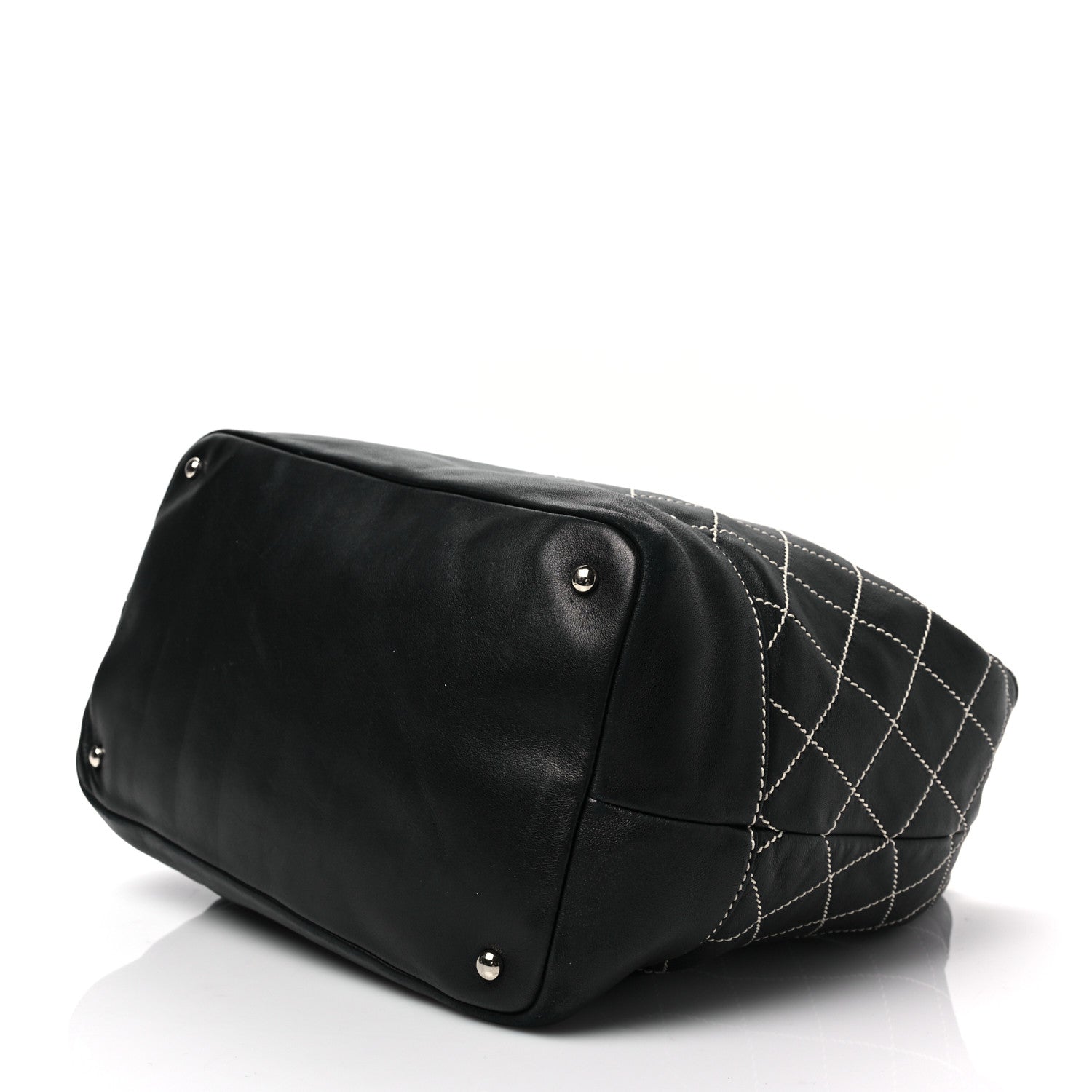 Chanel Lambskin Contrast Stitch Large Drawstring Tote Black 7 of 7
