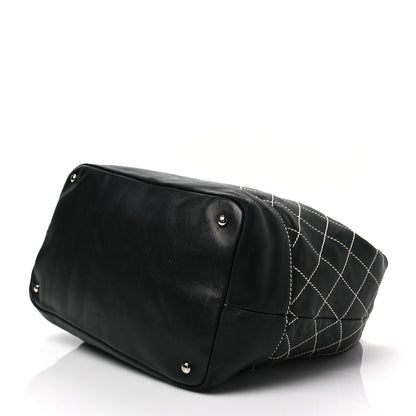 Chanel Lambskin Contrast Stitch Large Drawstring Tote Black 7 of 7