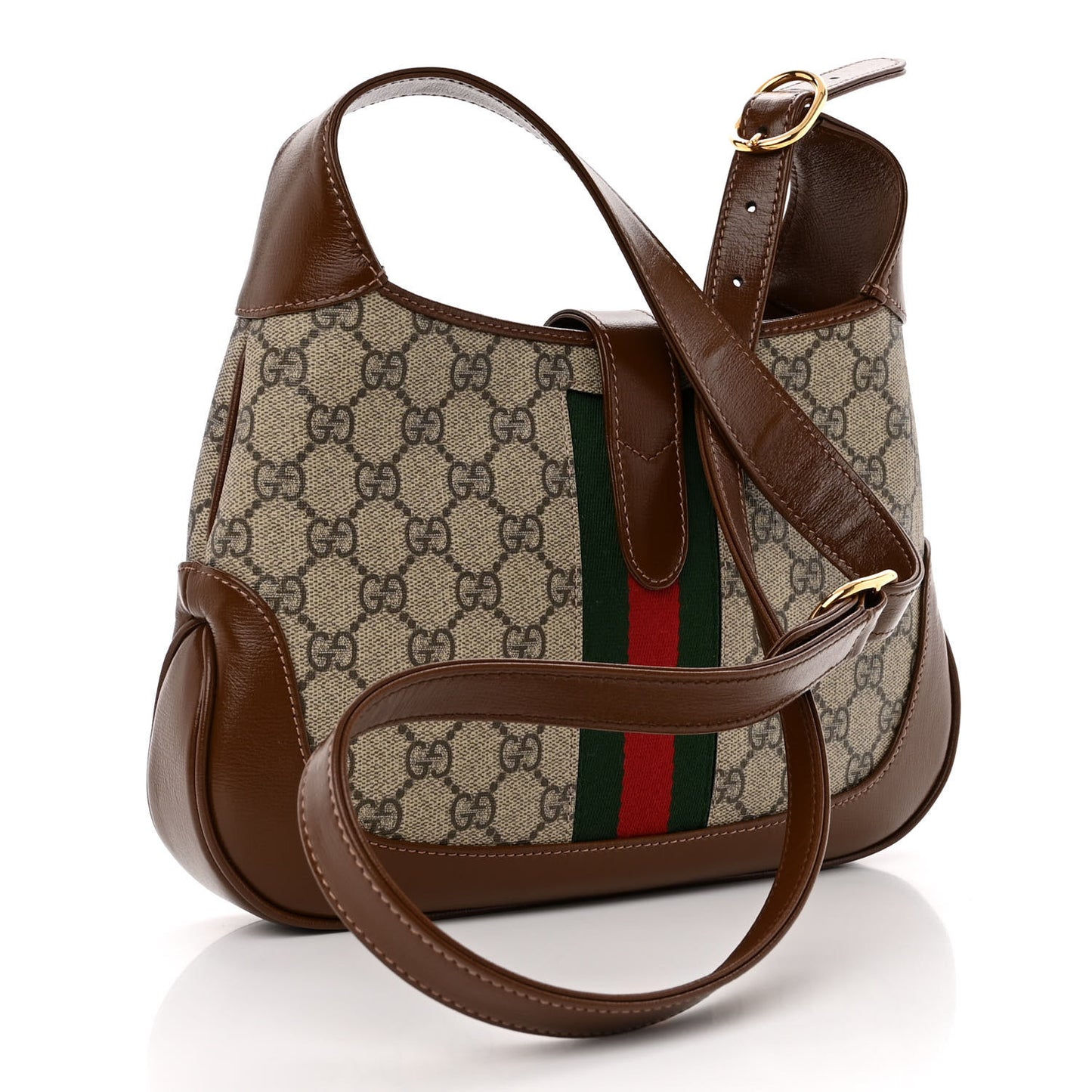 GG Supreme Monogram Azalea Calfskin Web Small Jackie 1961 Hobo Beige Ebony Brown Sugar