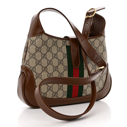 Gucci GG Supreme Monogram Azalea Calfskin Web Small Jackie 1961 Hobo Beige Ebony Brown Sugar 3 of 9