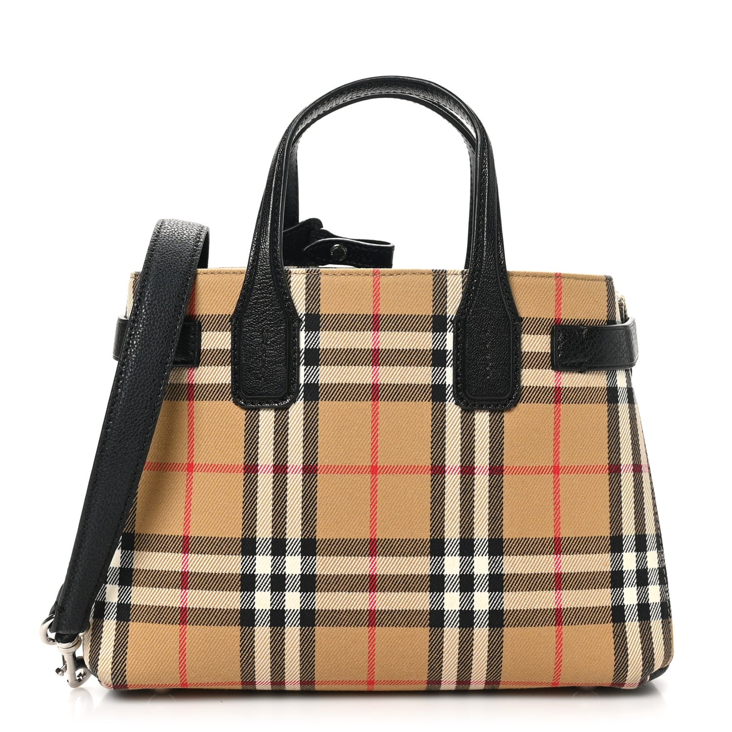 Goatskin Vintage Check Small Banner Tote Black