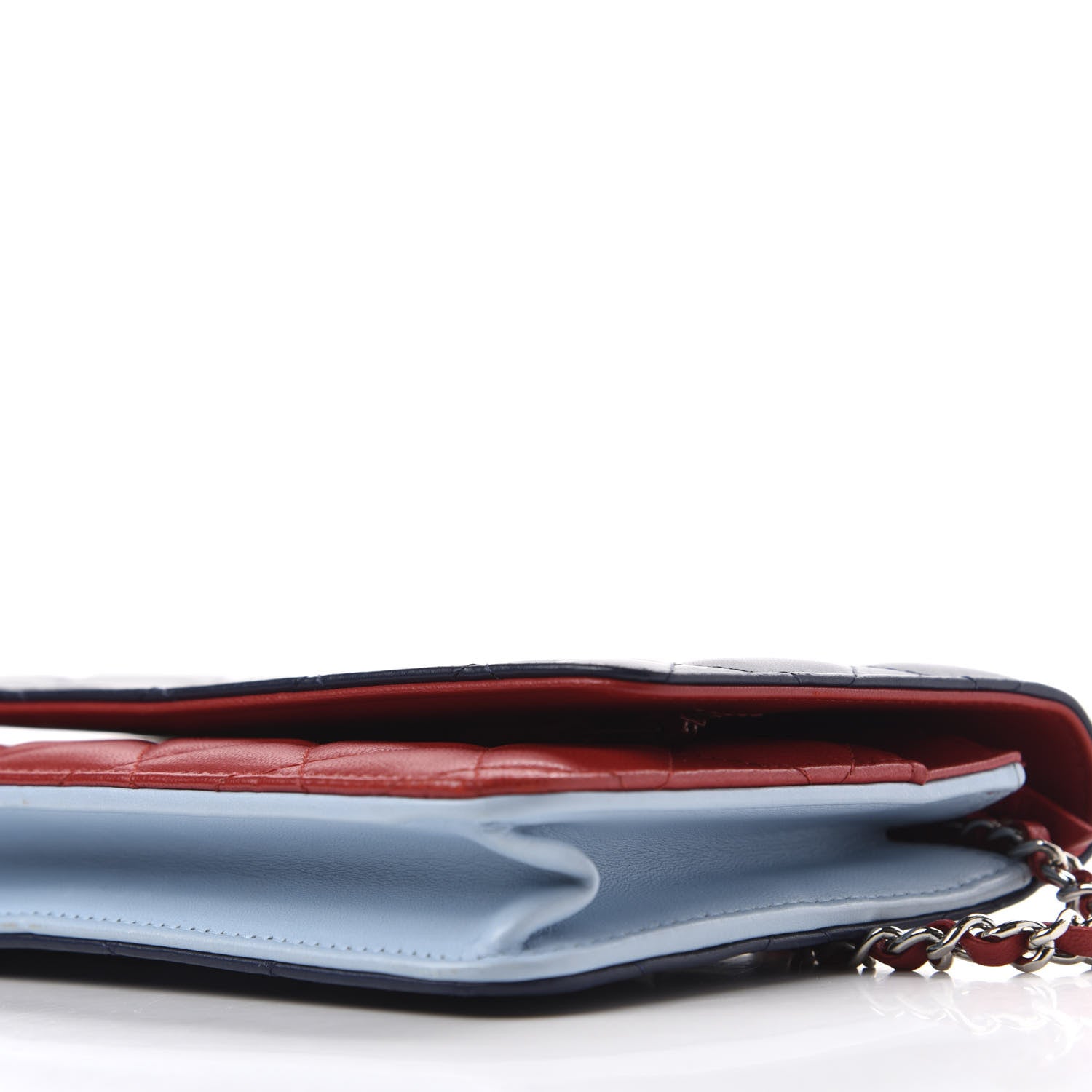 Chanel Lambskin Quilted Tri-Color Wallet On Chain WOC Red Blue 10 of 11