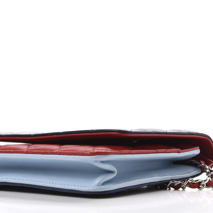 Chanel Lambskin Quilted Tri-Color Wallet On Chain WOC Red Blue 10 of 11