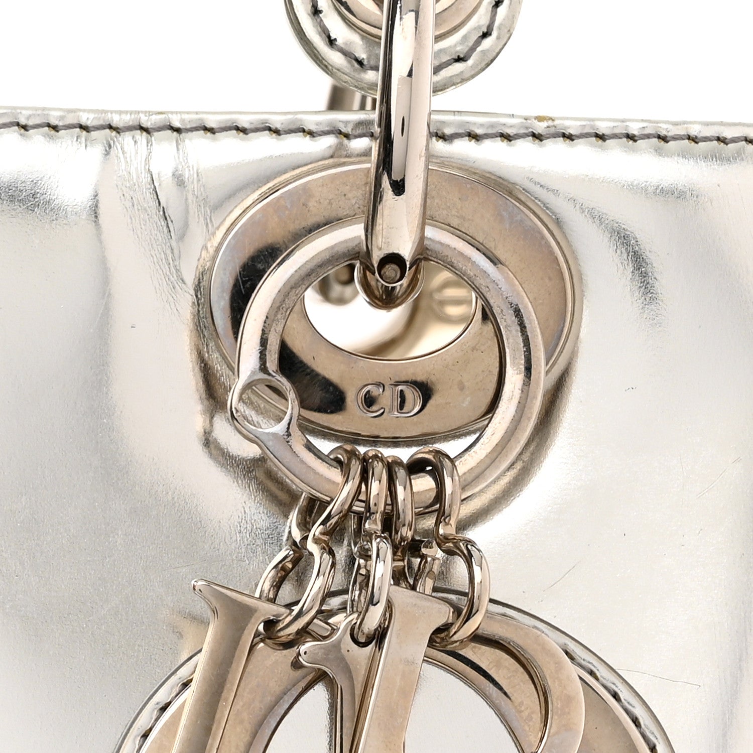Christian Dior Metallic Patent Calfskin Medium Lady Dior Silver 11 of 15