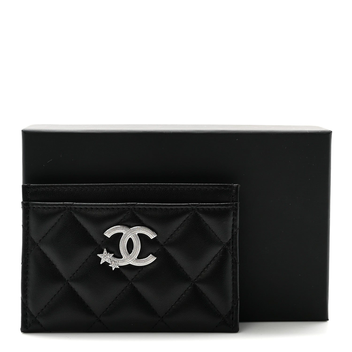 Chanel Lambskin Crystal Quilted Studded CC Card Holder Black 9 of 9