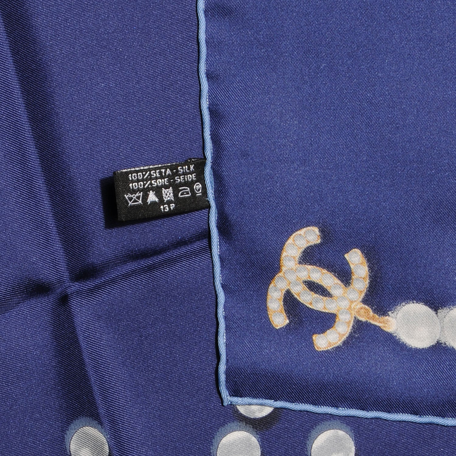 Chanel Silk Pearl CC Square Scarf Blue 5 of 5